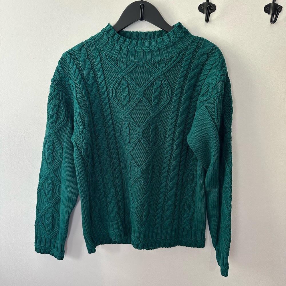 Emerald Green Vintage Cable Knit Sweater